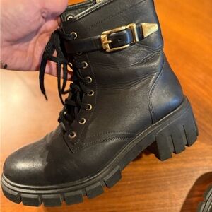 Thursday Boot Company Black Lace-Up Combat Boots with Gold Buckle